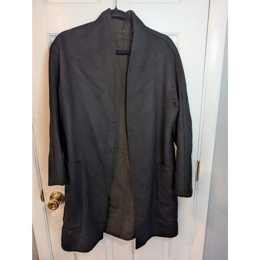 Vince Black & Green Reversable Wool Cashmere Blend Open Front Coat Size S